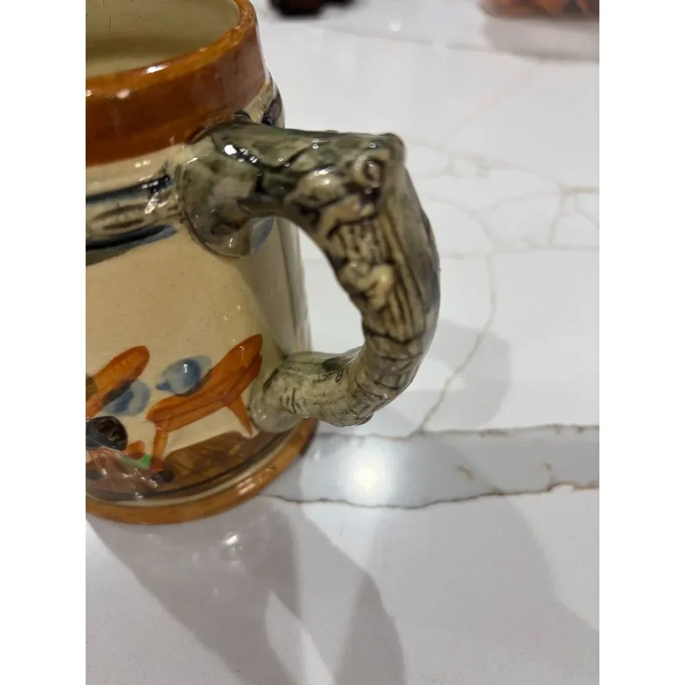 Vintage German Beer Stein‎ Mug Hand Painted Rustic Cottagecore Bar Collectible